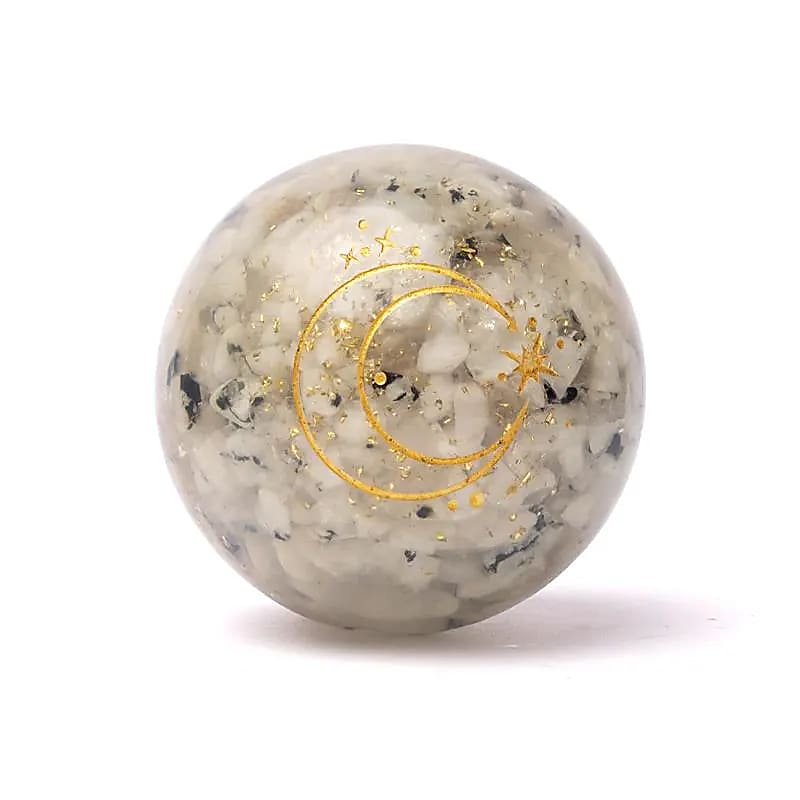 Orgonite sphère pierre de lune avec lune -- ±5,5cm