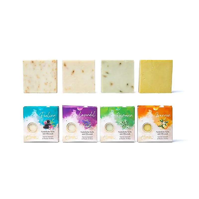 Ottoman coffret cadeau de 4 savons à l'huile d'olive naturelle - 16x18x5,5cm; 587g