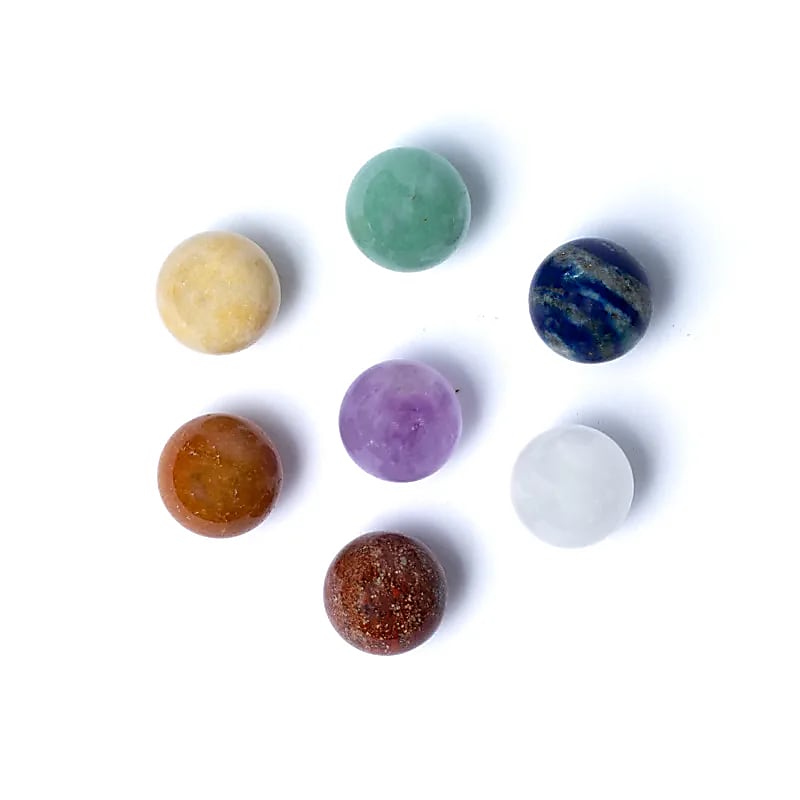 7 Sphères en pierres précieuses Feng Shui chakra -- 2 cm