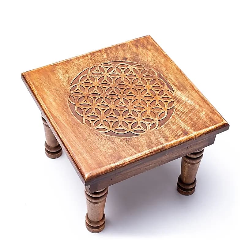 Table d'appoint en bois Fleur de vie -- 30x30x23cm; 2250g