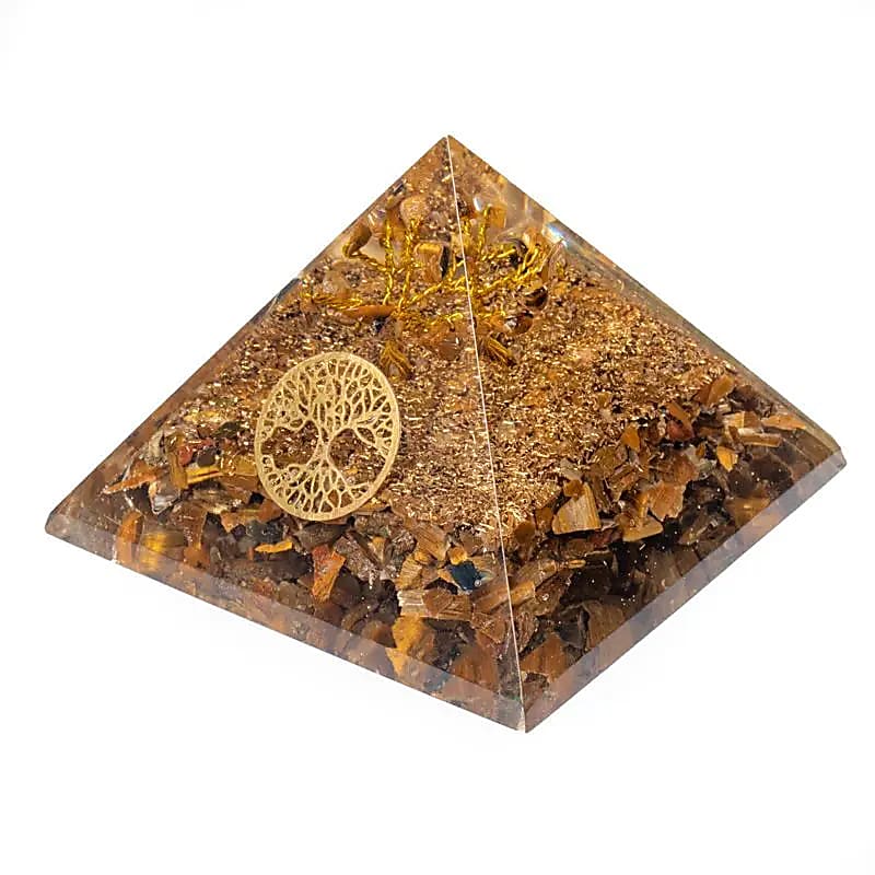 Pyramide Oeil de tigre avec Arbre de vie -- 7x7x6cm