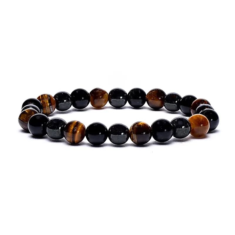 Bracelet élastique hématite / obsidienne / oeil de tigre -- 0.8cm;9cm