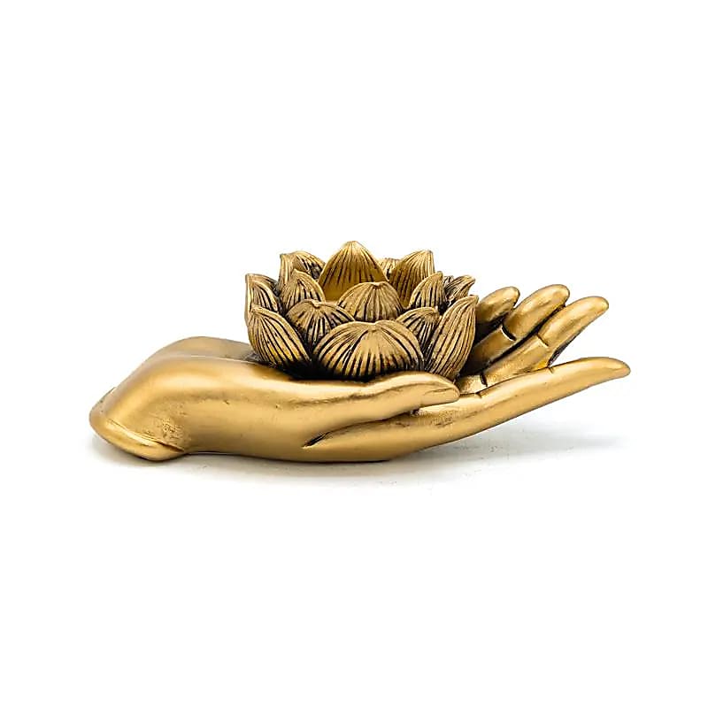 Photophore main Lotus couleur or -- 16.1x8.1x5.5 cm
