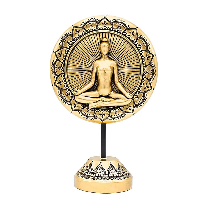 Déco Yoga meditation rond sur socle couleur or -- 15.5x8.5x24.5 cm