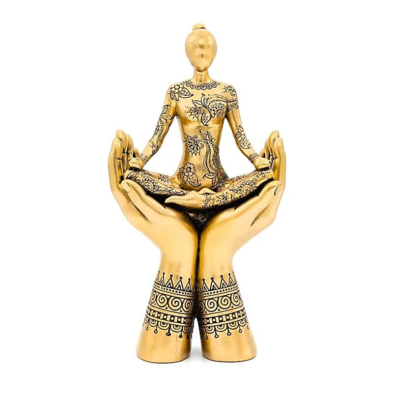 Déco mains de méditation Yoga debout couleur or -- 11.9x6x22.6 cm