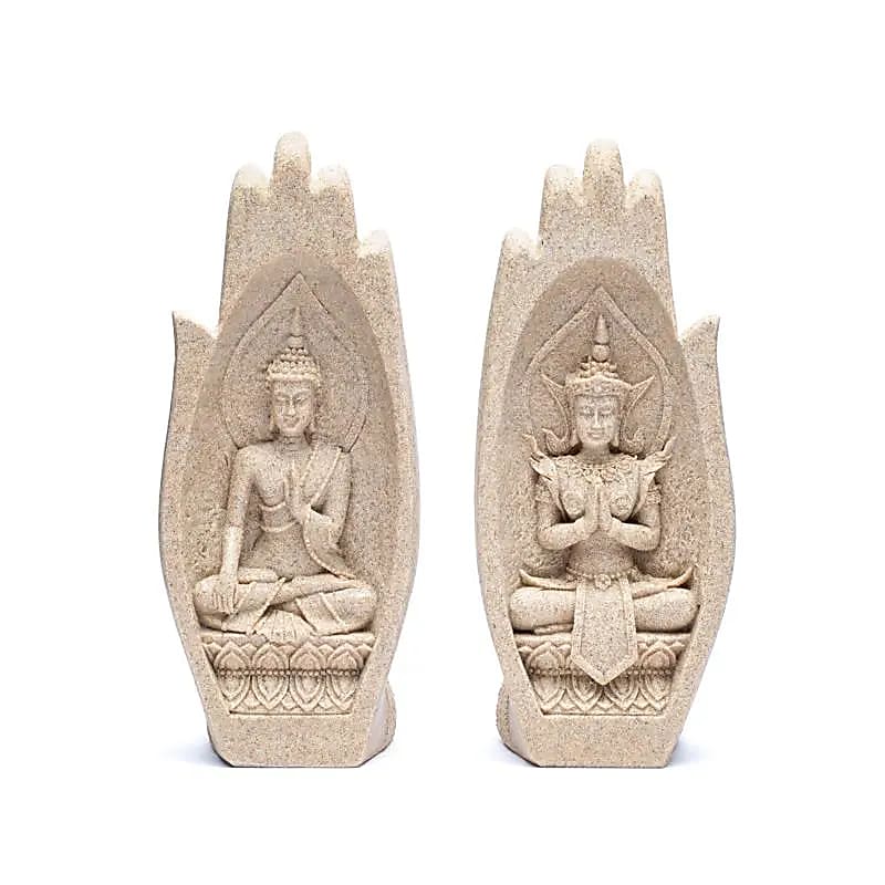 Namaste Mudra Mains avec Bouddhas couleur sable -- 11x21cm