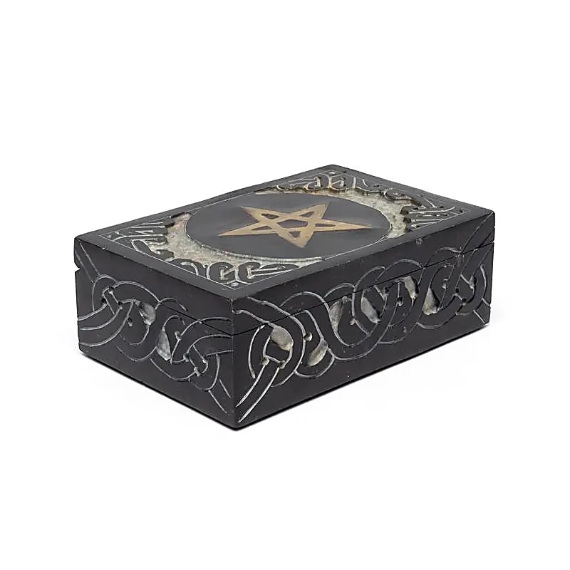 Boite pour tarots en pierre à savon pentacle -- 15x10 cm