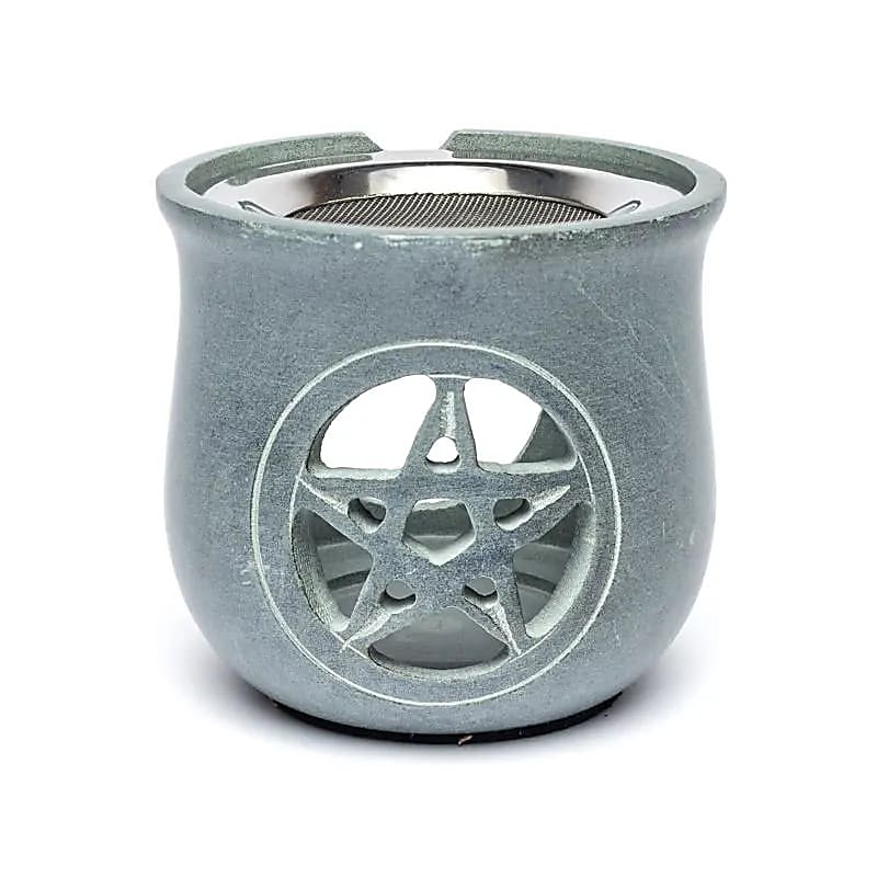 Brûle encens Pentacle en pierre à savon gris -- 8.5x9 cm