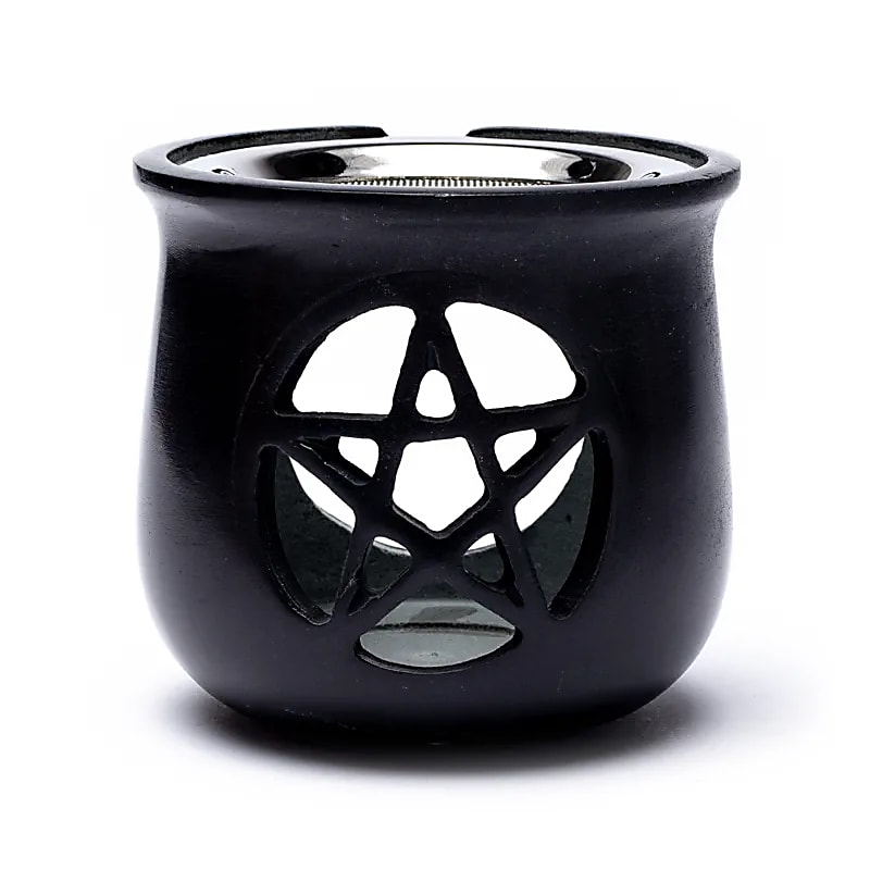 Brûle encens Pentacle en pierre à savon noir -- 8.5x9 cm