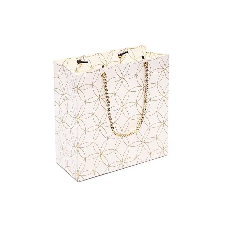 Pochette cadeau fleur de vie blanc et or -- 20x20x8,5cm