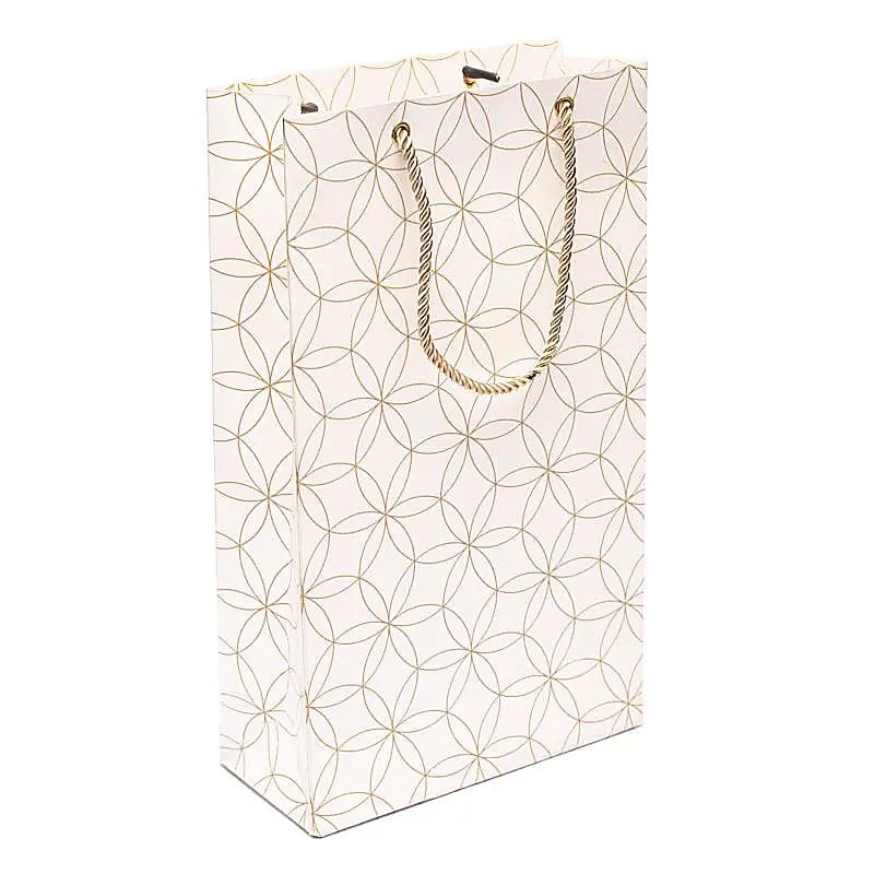 Pochette cadeau fleur de vie blanc et or -- 33x20x8,5cm