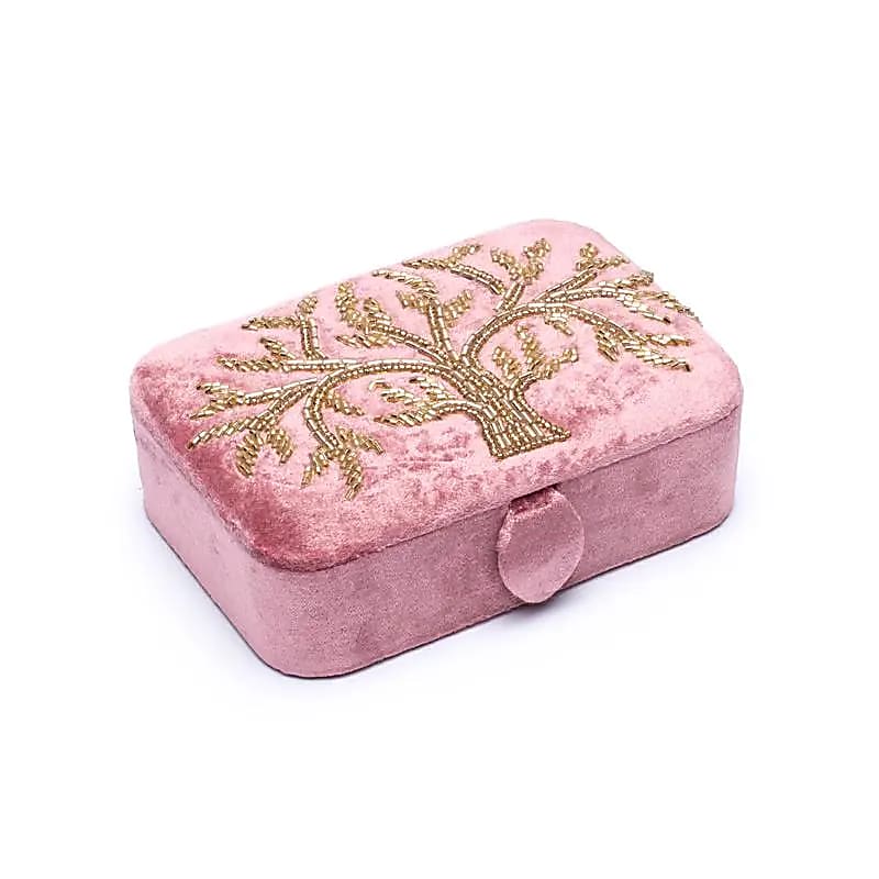 Coffret à bijoux / tarot velours Rose avec Arbre de vie -- 11x15,5x5 cm