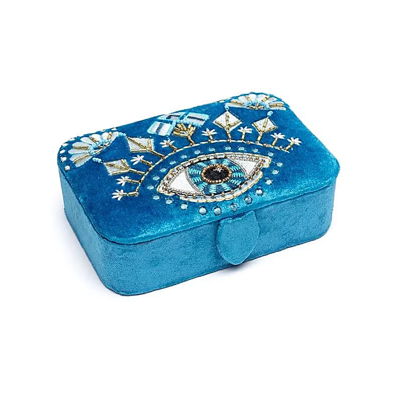 Coffret à bijoux / tarot velours bleu avec Œil de la Providence -- 11x15,5x5 cm