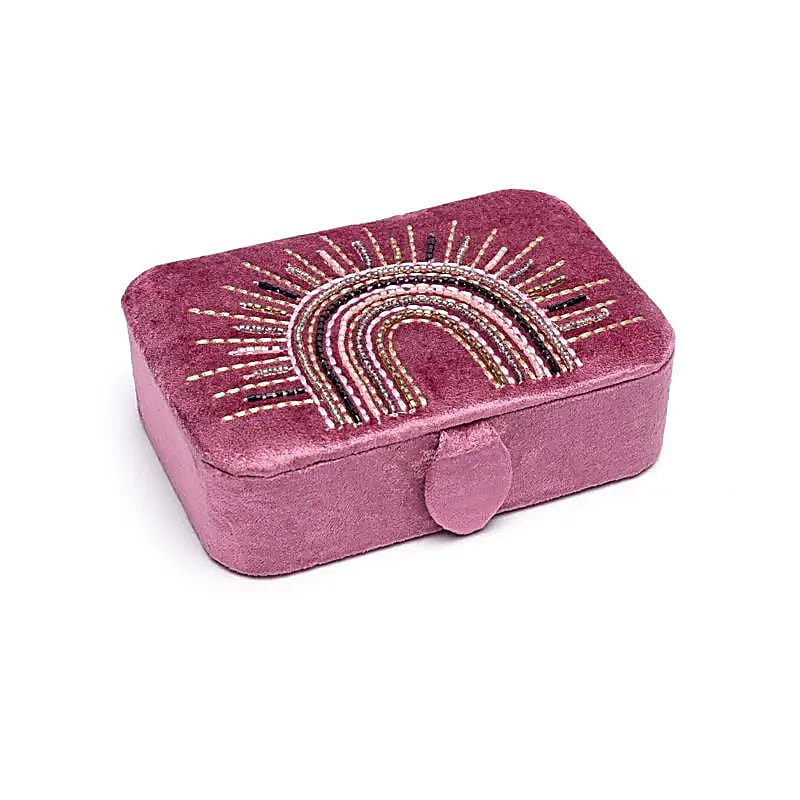 Coffret à bijoux / tarot velours violet avec arc-en-ciel -- 11x15,5x5 cm