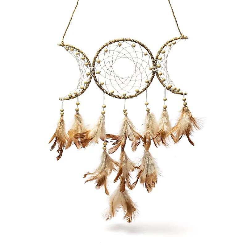 Attrape-rêves chanvre triple lune -- ±31x24cm