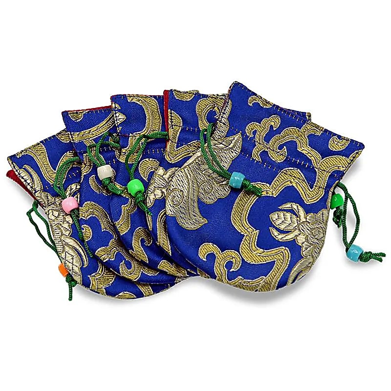 Petit sac de Brocart bleu --10.5x7cm