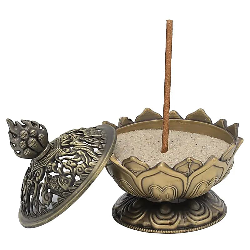 Brûleur d’encens Lotus couleur bronze -- 7.8x6.9x6.9 cm