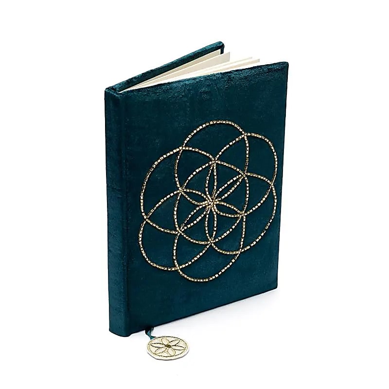 Carnet velours pétrole avec Graine de Vie -- 20x15 cm