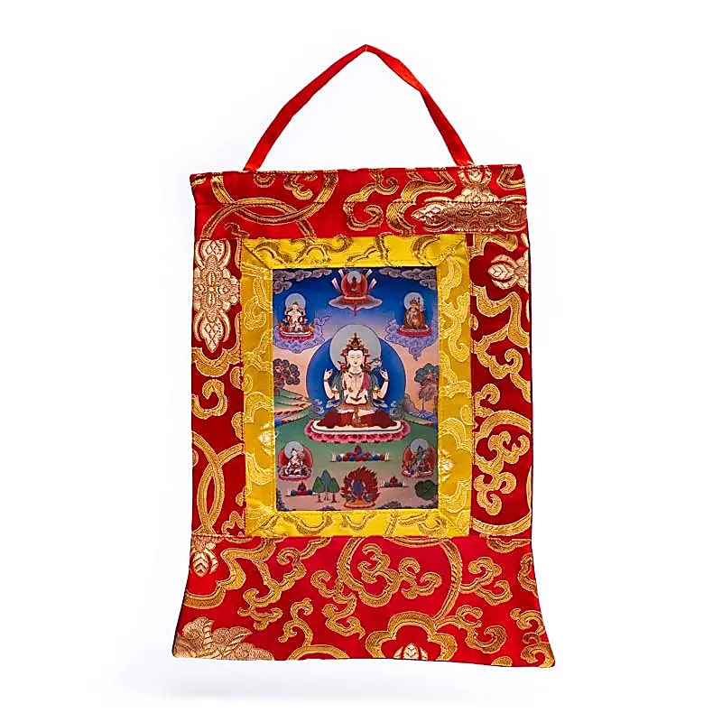 Chenrezig Thangka imprimée -- 29x20cm