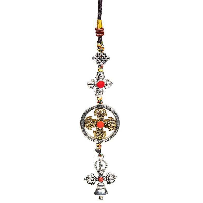 Pendentif de protection double dorje cloche -- 20 cm; 24 g