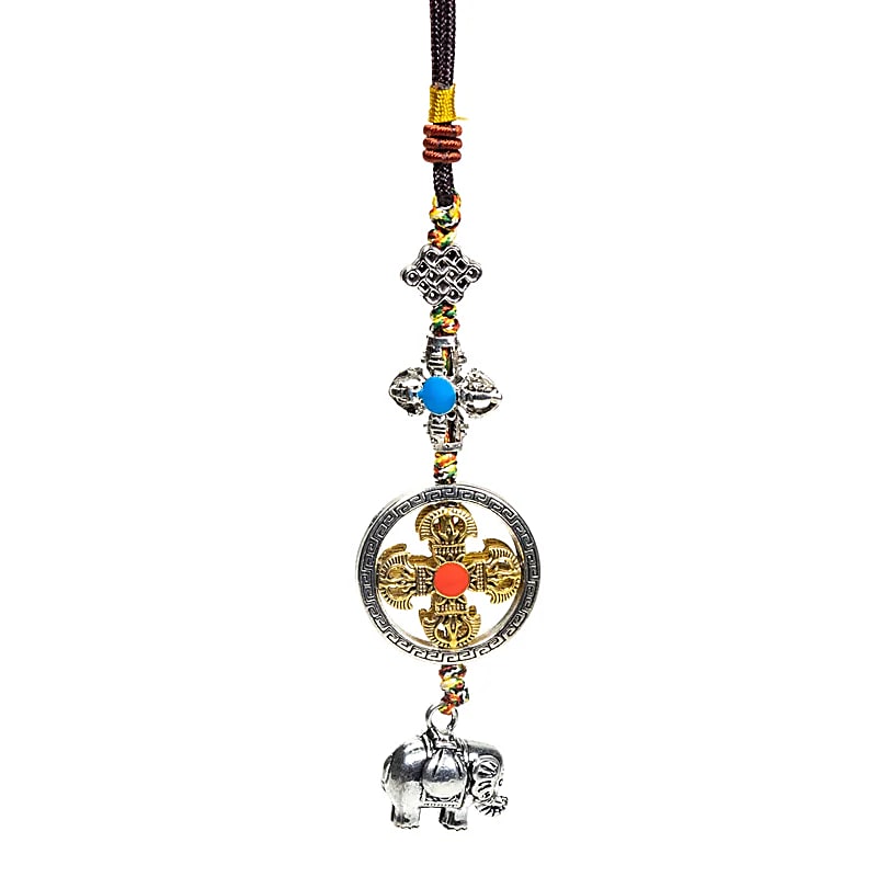 Pendentif de protection double dorje éléphant -- 20 cm; 32g