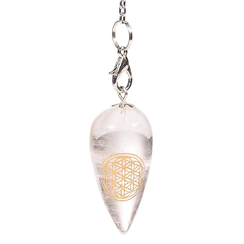 Pendule Cristal de Roche forme de goutte Fleur de Vie -- 13g