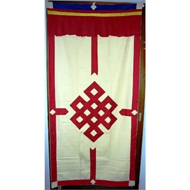 Rideau tibétain pour porte ivoire et rouge -- 178x85 cm