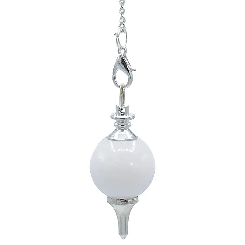 Pendule Agathe blanche polie + métal -- 12 g; 3.5x1.7 cm
