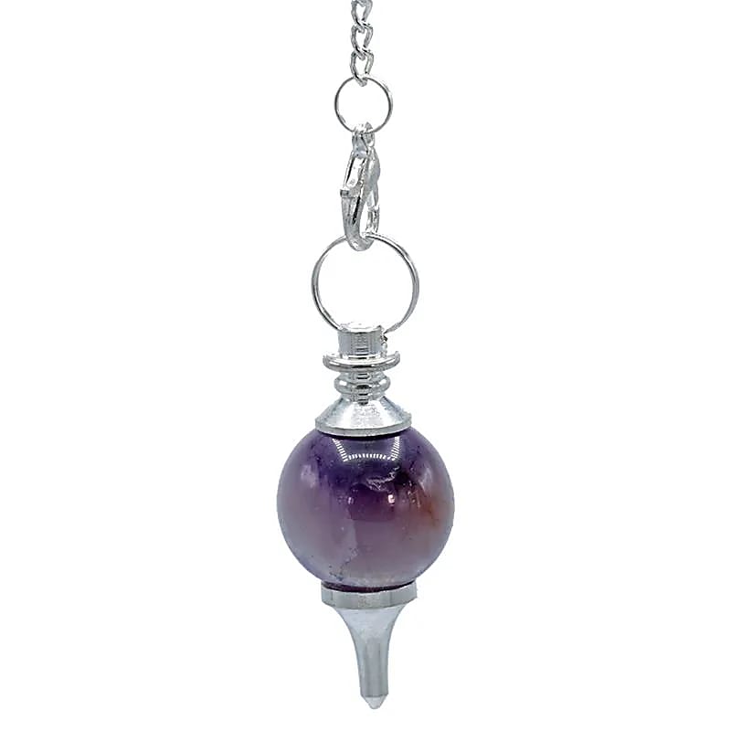 Pendule Améthyste polie et métal -- 12 g; 3.5x1.7 cm