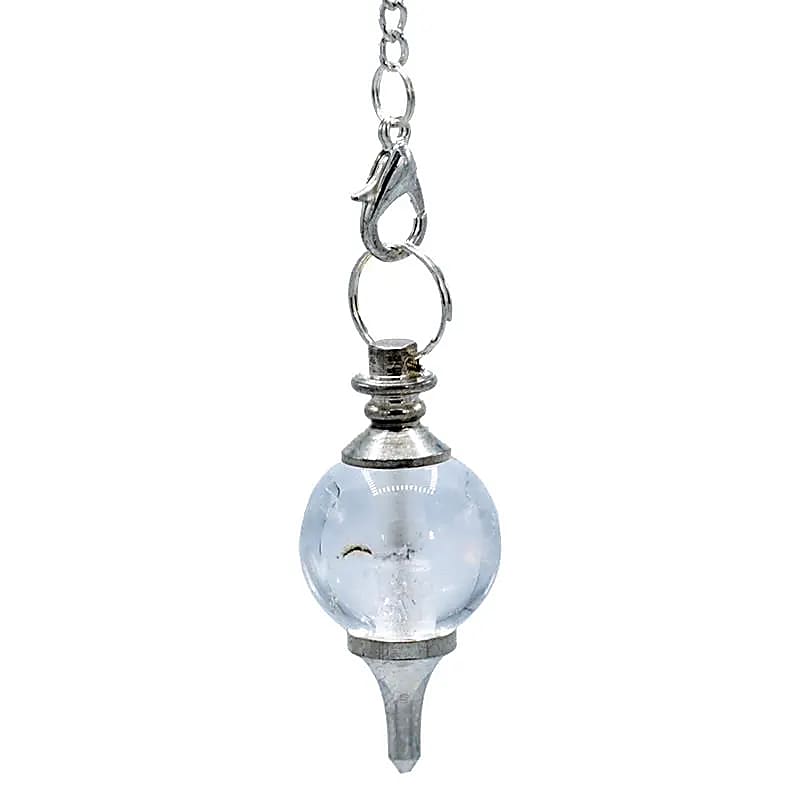 Pendule cristal de roche poli et métal -- 12 g; 3.5x1.7 cm