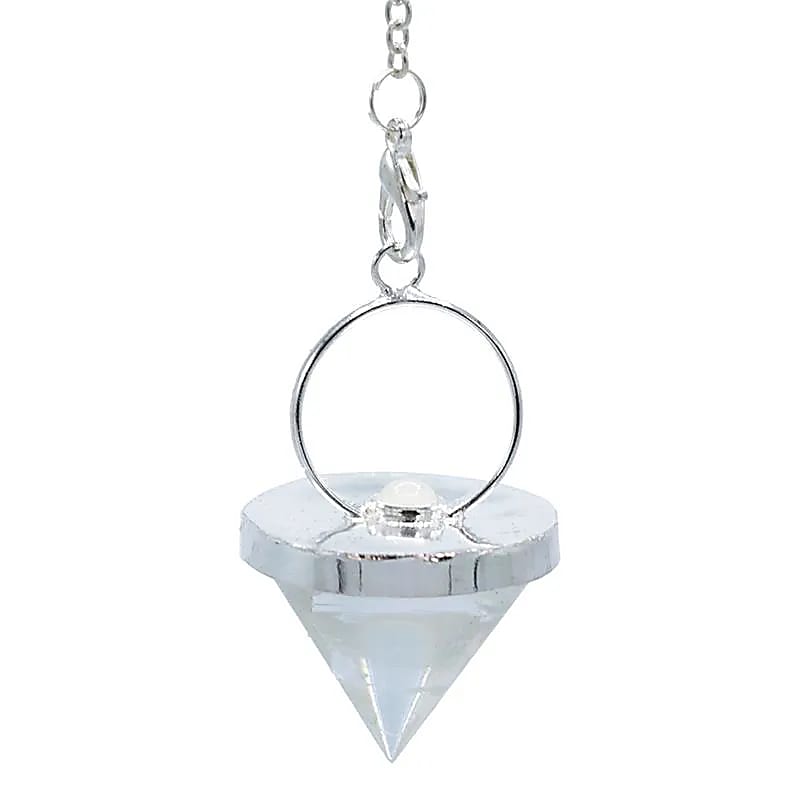 Pendule cristal de roche cône + Pierre de lune -- 3.2 cm