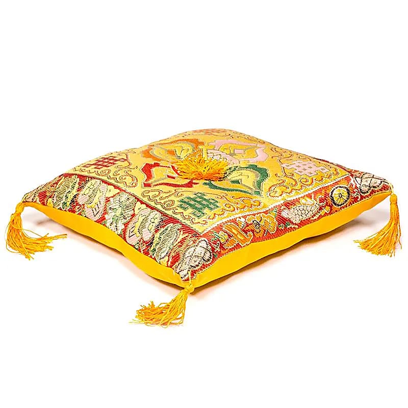 Coussin Jaune double Dorge pour bol tibétain -- 20x20 cm