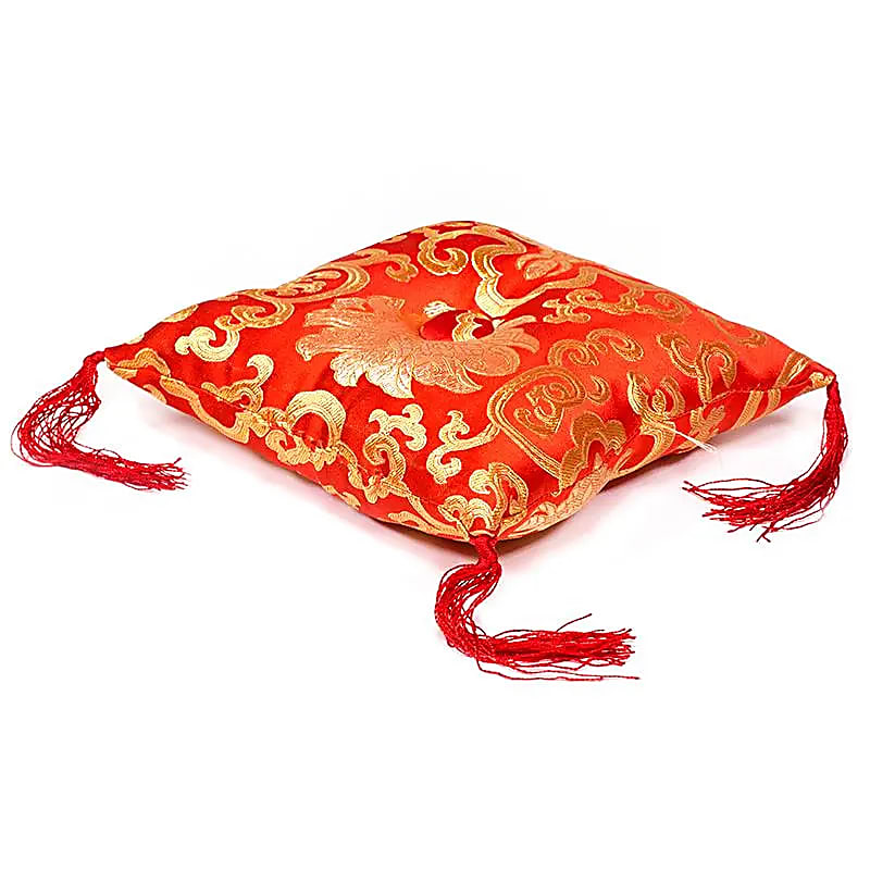 Coussin Rouge fleuri pour bol tibetain -- 12x12x4 cm