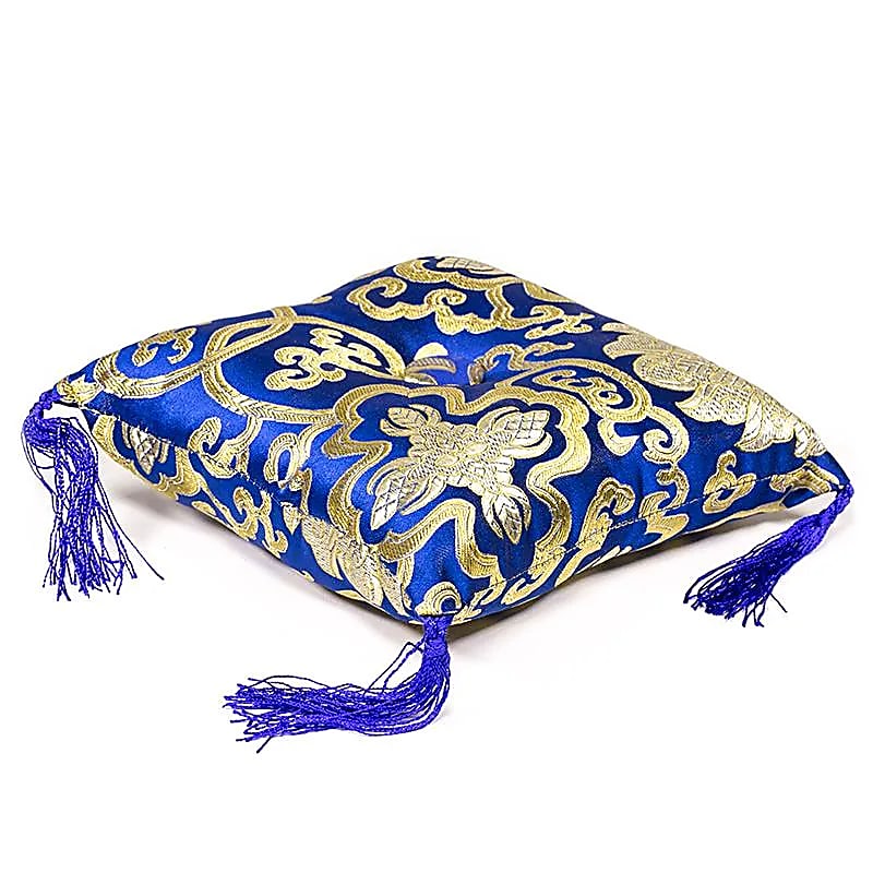 Coussin bleu fleuri pour bol tibétain -- 14x14x4 cm