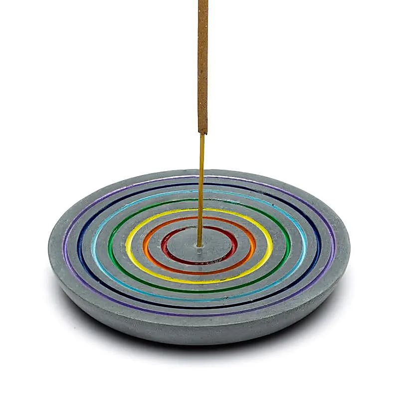 Brûle encens Arc en ciel pierre ollaire noire -- 10 cm