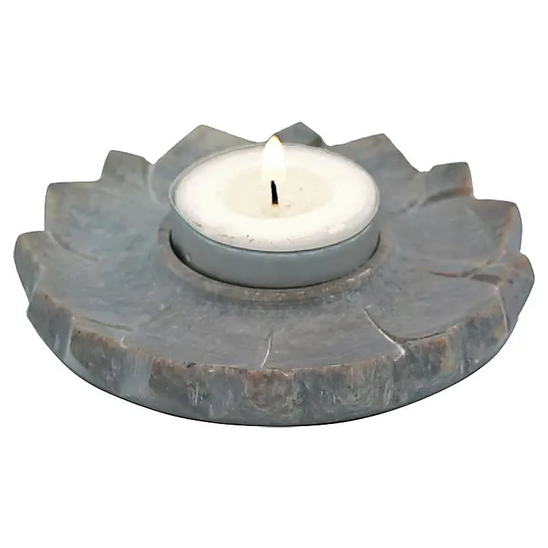 Bougeoir/brûle encens lotus pierre ollaire naturelle -- 10 cm