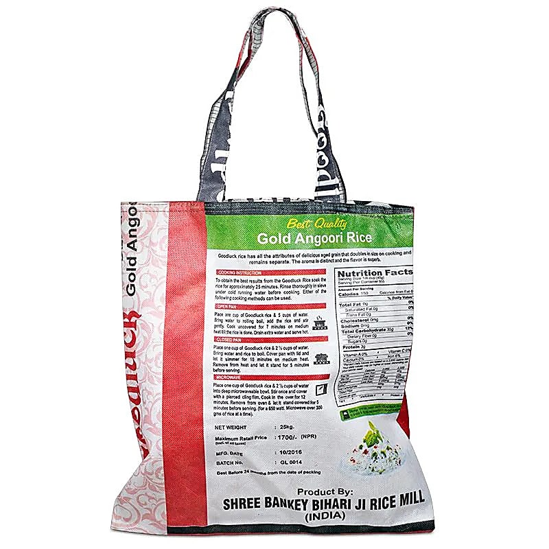 Sac de courses en sacs de riz recyclés -- 50x40 cm