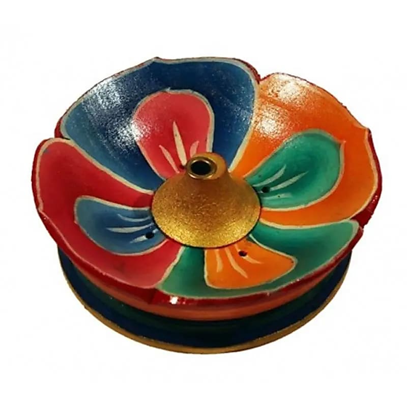 Brûle bâton d'encens lotus en bois coloré -- ±9cm