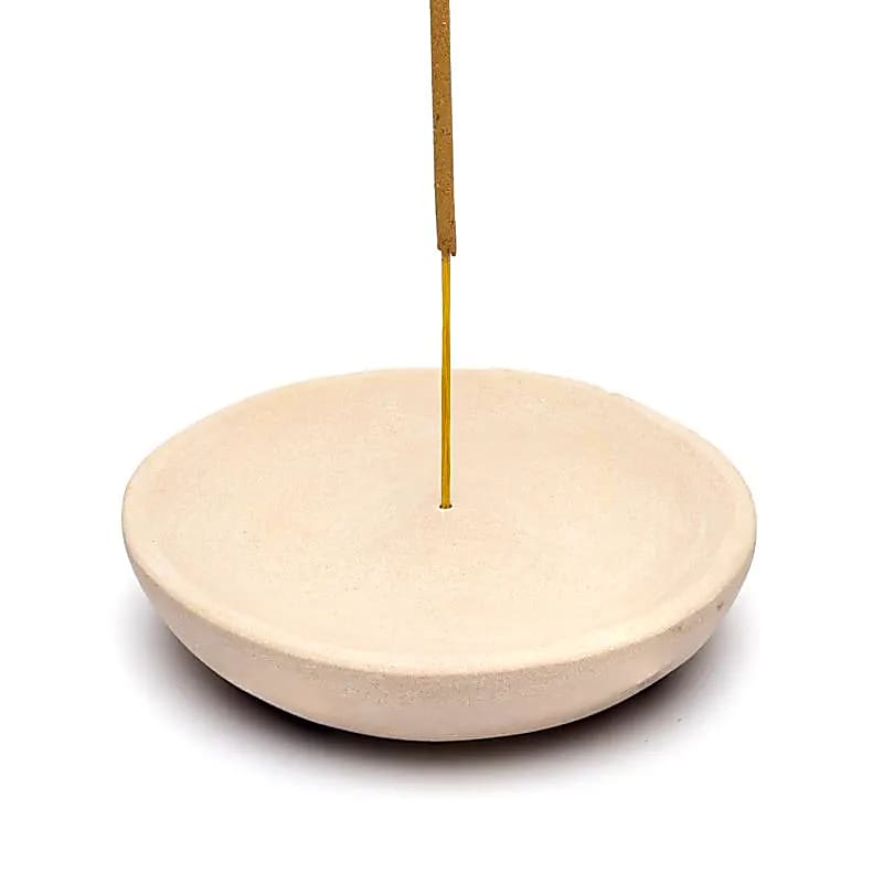 Brûleur d'encens en grès rose rond -- 10x2 cm