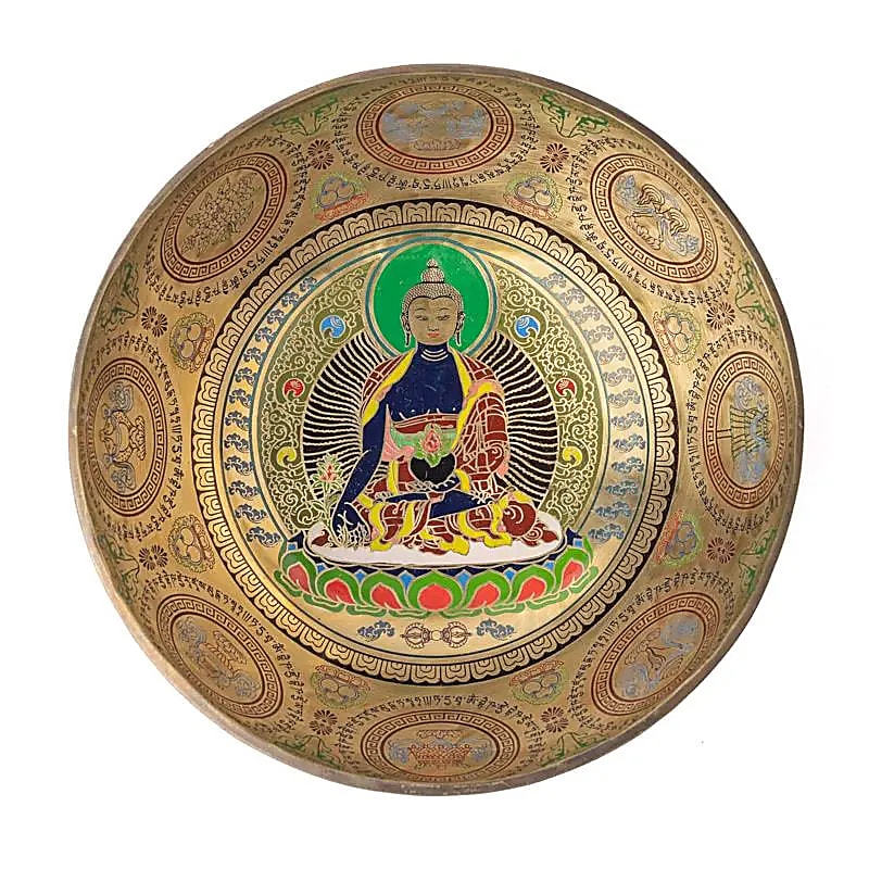 Bol chantant Bouddha de la Médecine peint à la main -- 29–32 cm; ±2500–3300 g