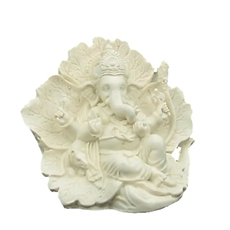 Statue de Ganesh ridhi sidhi blanc -- 550 g; 11x12 cm
