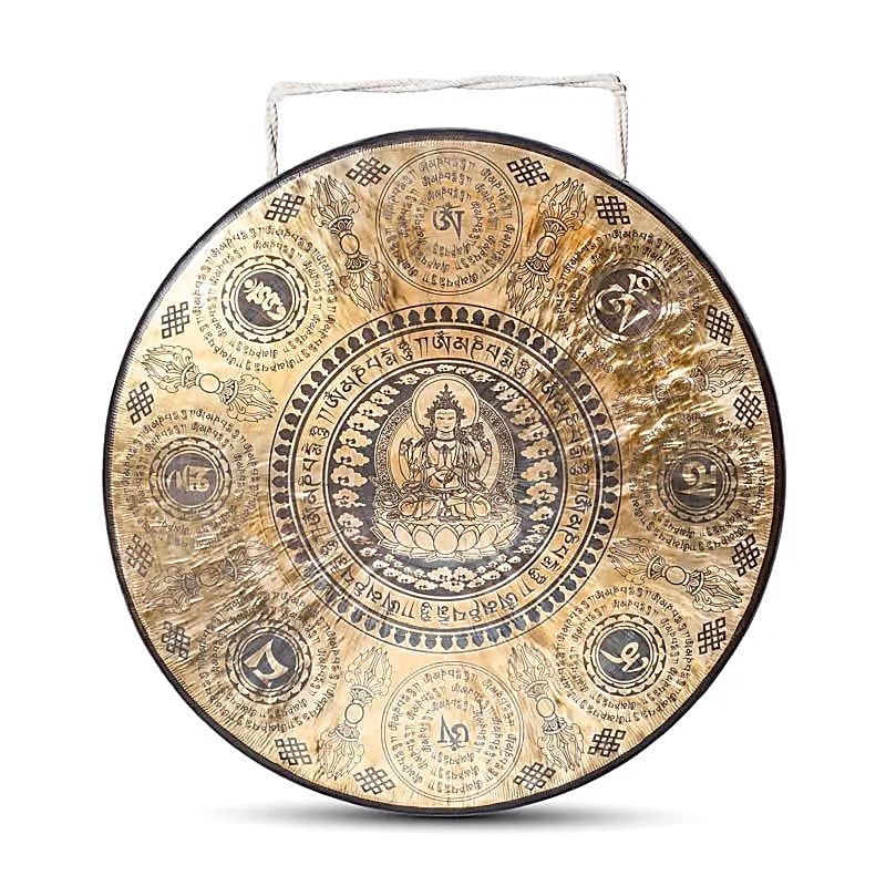 Gong népalais Chenrezig gravé -- 60cm ; 9,5kg