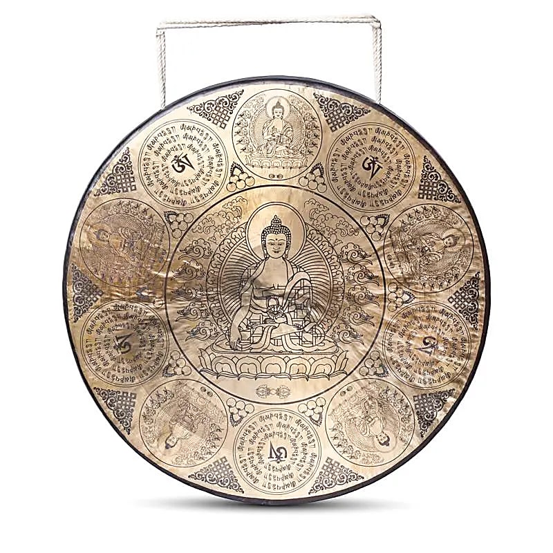 Gong népalais Bouddha Shakyamuni gravé -- 60cm ; 9,5kg