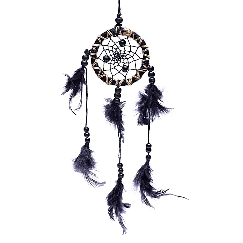 Capteur de rêves noir avec des plumes S