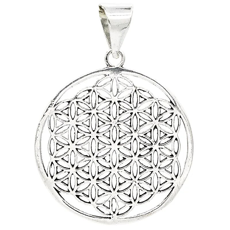 Fleur de la vie pendentif laiton couleur argentée -- 3 cm