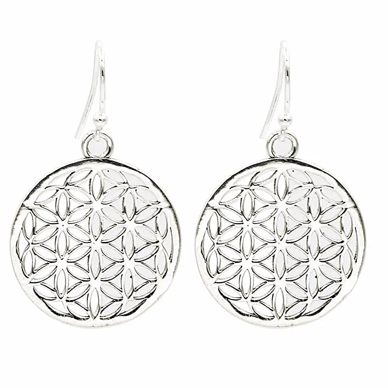 Boucles d'oreilles argentées fleur de vie laiton -- 2.5 cm