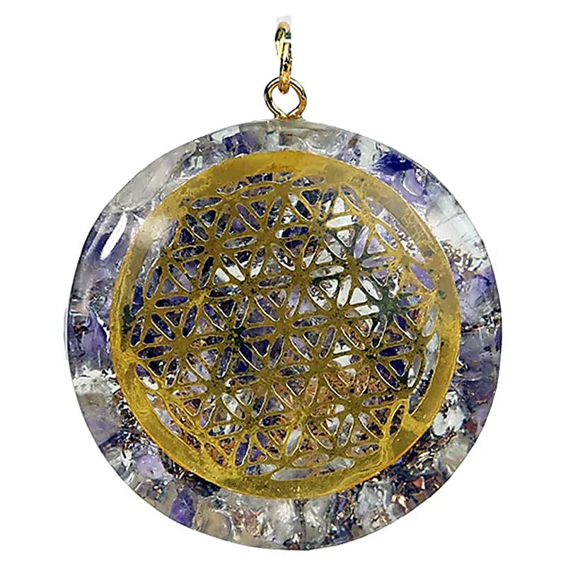 Orgonite pendentif Fleur de Vie améthystecristal de roche -- 4cm