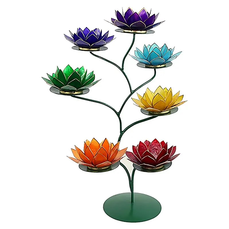 Chakras Lotus Présentoir vert + 21 bougeoirs -- 49x32 cm