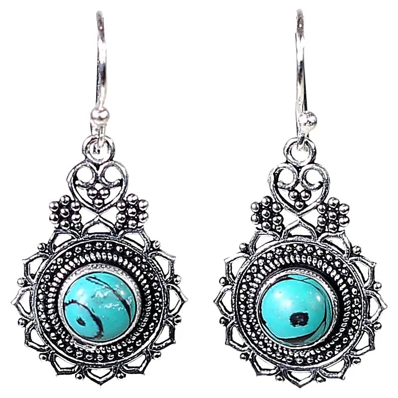 Boucles d'oreilles Bohémiennes laiton couleur argent -- 3 cm