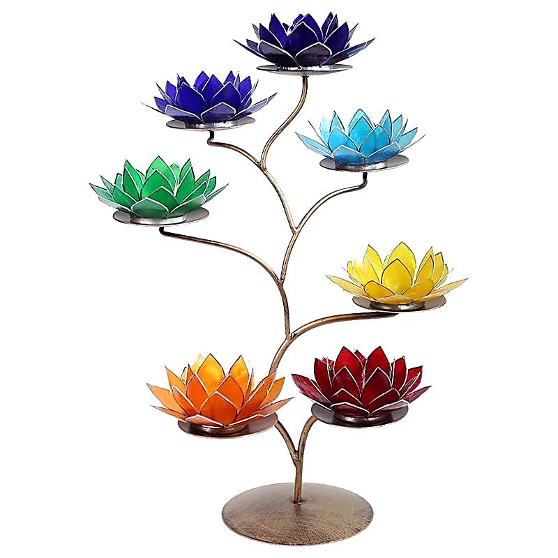 Chakras Lotus Présentoir métal avec 21 bougeoirs -- 49x32 cm